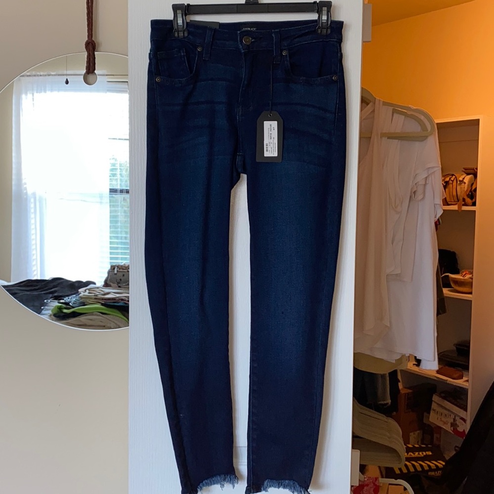 Just Black skinny jeans with distressed bottoms